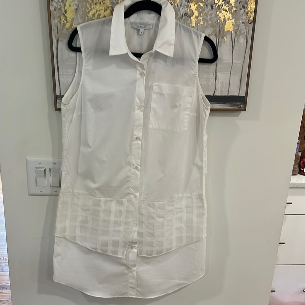 10 Crosby Derek Lam White Sleeveless Button Down Dress, Minimalistic Chic